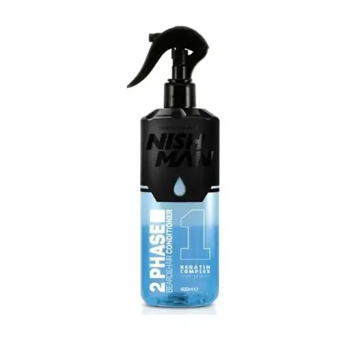 2 PHASE HAIR&BEARD CONDITIONER ( EL AZUL ) ACONDICIONADOR ANTI FRIZ ACABADO BRILLANTE PARA BARBA Y CABELLO (SERUM PROTECTOR TÉRMICO) 400 ML